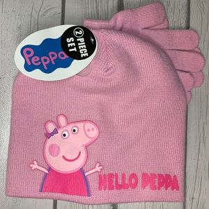 🔥2/10 Peppa Pig hat and glove set pink new